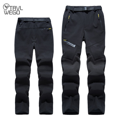 TRVLWEGO Pantaloni pentru drumeții și camping în aer liber pentru bărbați, iarnă caldă, cu carapace moale, luminoși, trekking, impermeabili, fleece, pentru schi, rezistenți la vânt