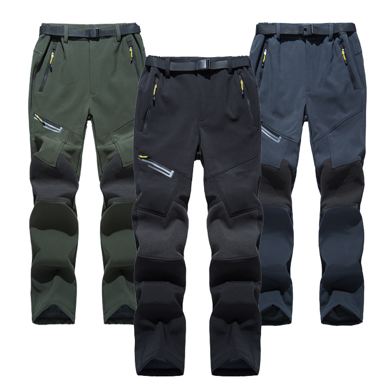 TRVLWEGO Pantaloni pentru drumeții și camping în aer liber pentru bărbați, iarnă caldă, cu carapace moale, luminoși, trekking, impermeabili, fleece, pentru schi, rezistenți la vânt