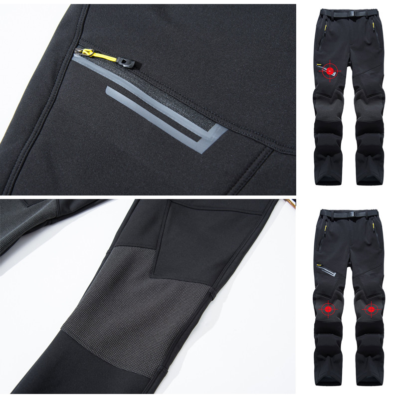 TRVLWEGO Pantaloni pentru drumeții și camping în aer liber pentru bărbați, iarnă caldă, cu carapace moale, luminoși, trekking, impermeabili, fleece, pentru schi, rezistenți la vânt