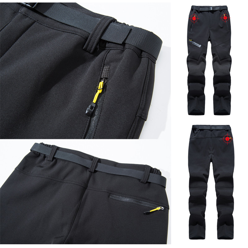 TRVLWEGO Pantaloni pentru drumeții și camping în aer liber pentru bărbați, iarnă caldă, cu carapace moale, luminoși, trekking, impermeabili, fleece, pentru schi, rezistenți la vânt