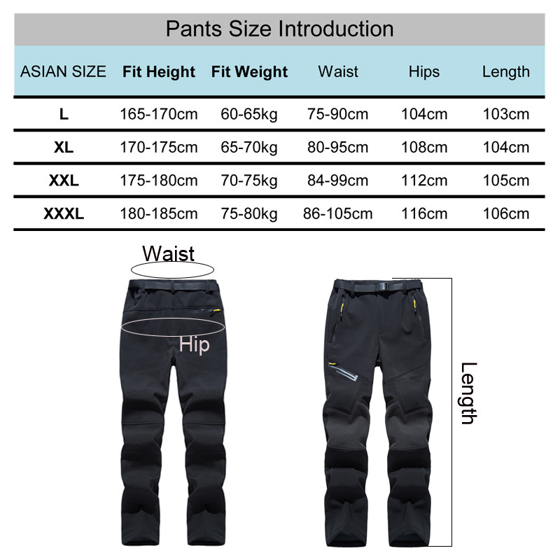 TRVLWEGO Pantaloni pentru drumeții și camping în aer liber pentru bărbați, iarnă caldă, cu carapace moale, luminoși, trekking, impermeabili, fleece, pentru schi, rezistenți la vânt