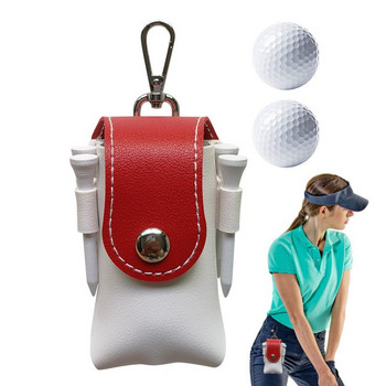 Мини чанта за топка за голф с 2 топки за голф 4 TEE Чанта за съхранение на кръста за голф Калъф PVC топки за голф Джоб Защитно покритие Консумативи за голф