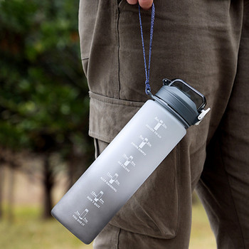 1000 ml пластмасова бутилка за вода с маркер за време Фитнес на открито Спорт Непропусклива чаша за напитки с дръжка Спортен чайник