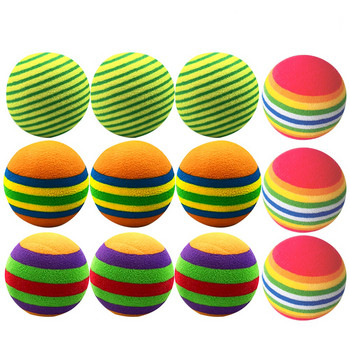 12 бр. Топки с модел на ивици EVA топка Цветни топки Котка Топки за игра на домашни любимци Тренировъчна топка (оранжева, синя, жълта, зелена ивица)