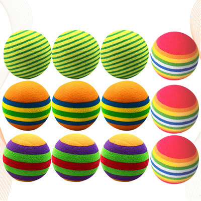 12 vnt. rutuliukai su juostelėmis EVA kamuoliukai Spalvingi kamuoliukai kačių žaidimo kamuoliukai treniruočių kamuoliukai (oranžinė, mėlyna, geltona, žalia juostelė)