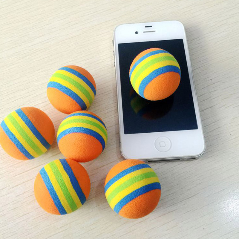 12 vnt. rutuliukai su juostelėmis EVA kamuoliukai Spalvingi kamuoliukai kačių žaidimo kamuoliukai treniruočių kamuoliukai (oranžinė, mėlyna, geltona, žalia juostelė)