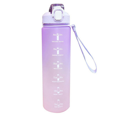 Sticlă de apă de 1 litru Sticlă de băut Sticlă de apă sportivă cu marcator de timp și paie cești portabile reutilizabile rezistente la scurgeri