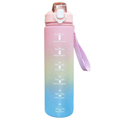 Sticlă de apă de 1 litru Sticlă de băut Sticlă de apă sportivă cu marcator de timp și paie cești portabile reutilizabile rezistente la scurgeri