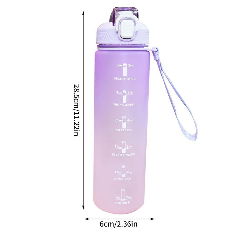 Sticlă de apă de 1 litru Sticlă de băut Sticlă de apă sportivă cu marcator de timp și paie cești portabile reutilizabile rezistente la scurgeri
