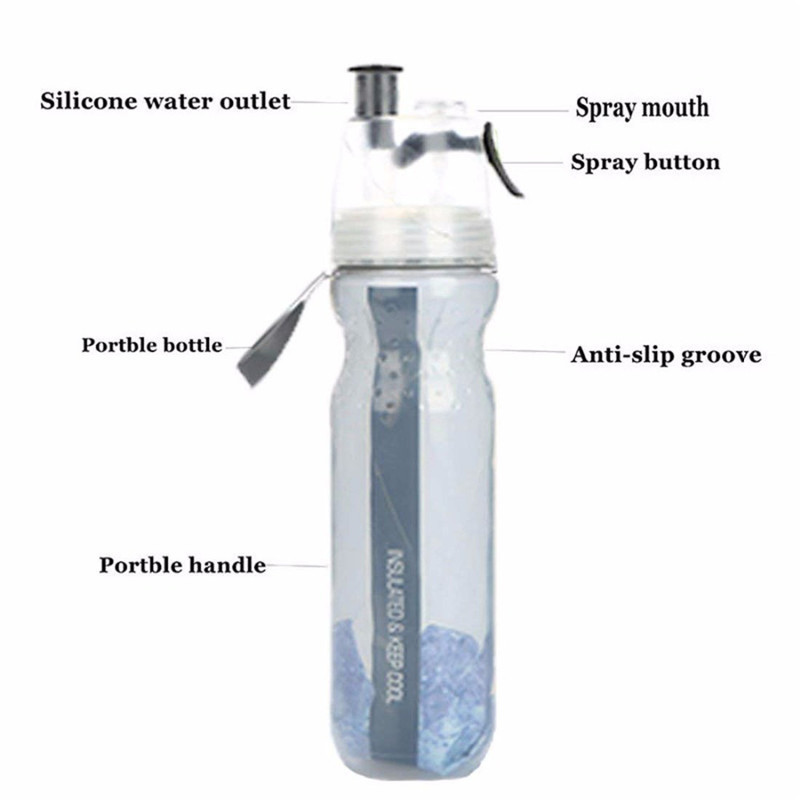 Sticle de apă portabile Bicicletă Sport Izolată cu pulverizare de ceață Sticlă de apă cu două straturi Sticlă rece cu gheață Sport 500 ml Fierbător de băut