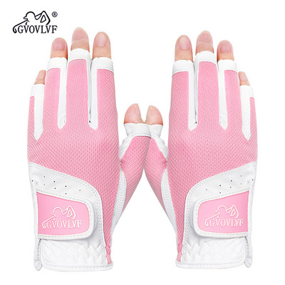 GVOVLVF 1 чифт ръкавици за голф за жени с отворен пръст, мека кожа, дишаща, по-удобна за носене на дълги нокти, подходящи за дами, момичета