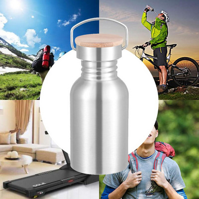 Бамбуков капак с една стена Спорт Фитнес Метална колба от неръждаема стомана Велосипедни бутилки за вода Бутилка за вода