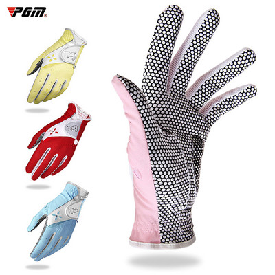 Brand New Golf Gloves For woman lady grils 4 colors yellow red blue pink PU leather fabric anti slip design professional sports