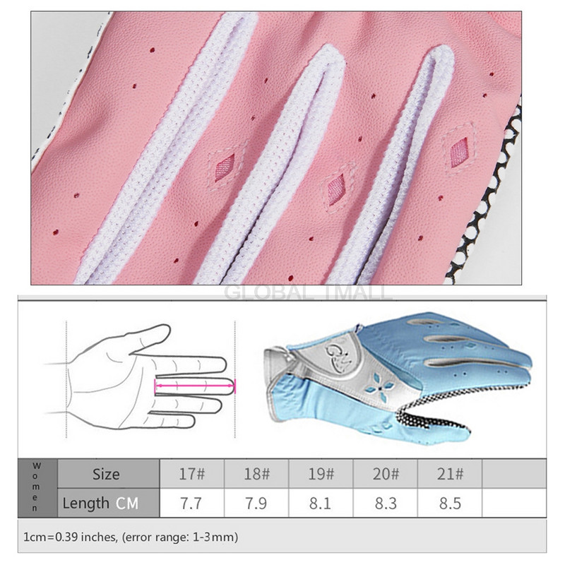Täiesti uued golfikindad naiste võredele 4 värvi kollane punane sinine roosa PU nahast kangast libisemisvastane disain profisport