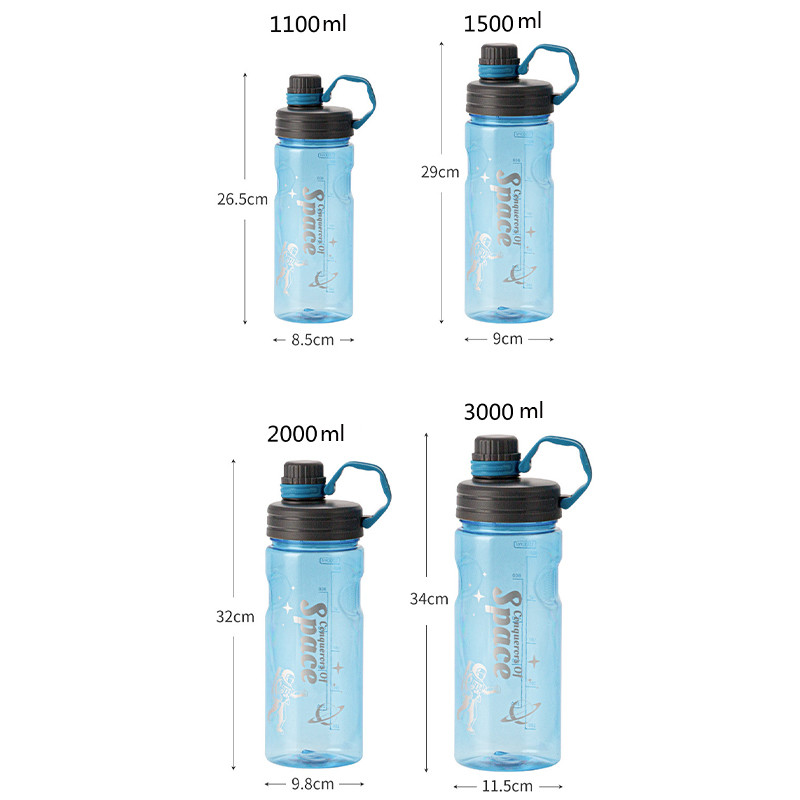 Plastikust veetass välitingimustes treenimiseks suure mahutavusega spordipudel 1000–3000 ml suur ruumitops matkajõusaali spordijalgratta veepudel