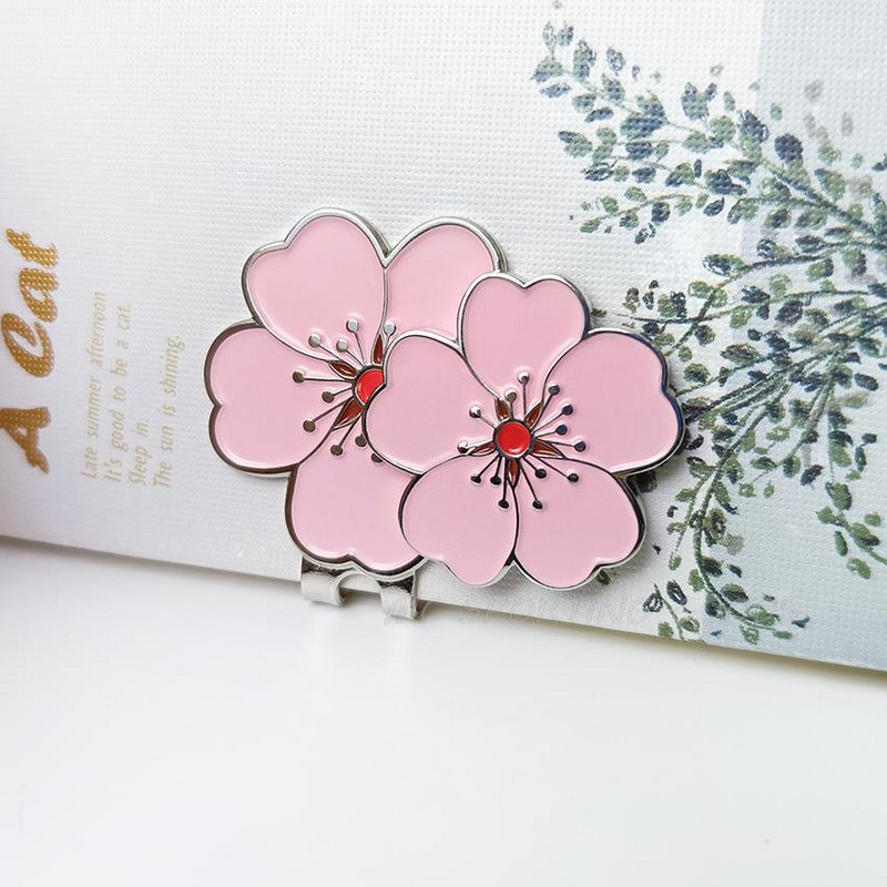 Eemaldatav roosa lillemustriga golfimütsi klamber koos väikese lillelise magnetmarkeriga tüdrukutele, naistele mõeldud golfitarvikute sulamist marker