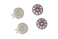 2vnt krištoliniai golfo kamuoliukų žymekliai su golfo kepurės segtuku, skirti panelei golfo žaidėjui