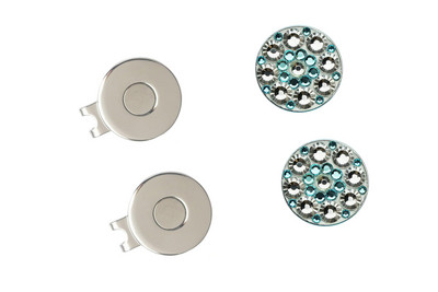 2vnt krištoliniai golfo kamuoliukų žymekliai su golfo kepurės segtuku, skirti panelei golfo žaidėjui