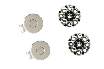 2vnt krištoliniai golfo kamuoliukų žymekliai su golfo kepurės segtuku, skirti panelei golfo žaidėjui