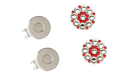 2vnt krištoliniai golfo kamuoliukų žymekliai su golfo kepurės segtuku, skirti panelei golfo žaidėjui