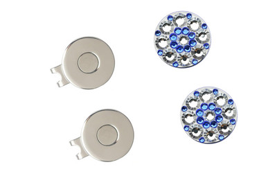 2vnt krištoliniai golfo kamuoliukų žymekliai su golfo kepurės segtuku, skirti panelei golfo žaidėjui