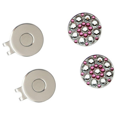 2vnt krištoliniai golfo kamuoliukų žymekliai su golfo kepurės segtuku, skirti panelei golfo žaidėjui