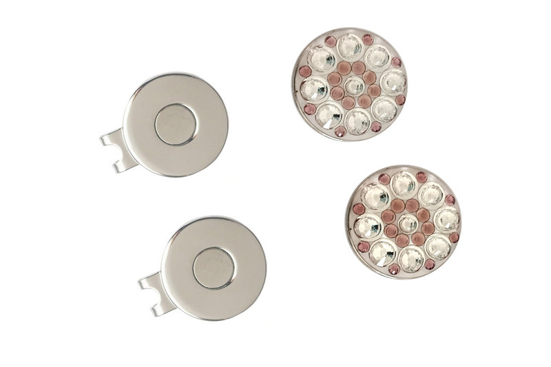 2vnt krištoliniai golfo kamuoliukų žymekliai su golfo kepurės segtuku, skirti panelei golfo žaidėjui