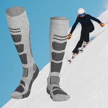 1 чифт ски чорапи Нехлъзгащи се високи до коляното топли термични чорапи за сноуборд Безшевен дизайн Удебелени спортни чорапи за студено време