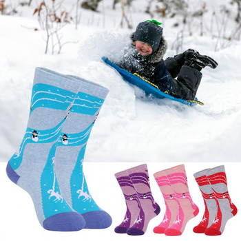 1 ζευγάρι ανθεκτικές κάλτσες πεζοπορίας με αντίθεση χρώματος Χριστουγεννιάτικες κάλτσες σκι που απορροφούν τον ιδρώτα Keep Warm Μαλακές χοντρές παιδικές κάλτσες για σκι