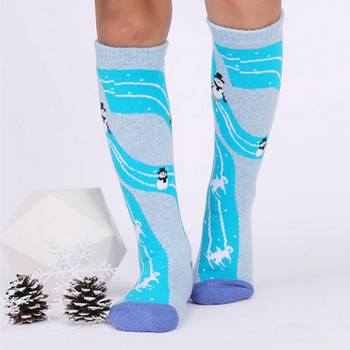 1 ζευγάρι ανθεκτικές κάλτσες πεζοπορίας με αντίθεση χρώματος Χριστουγεννιάτικες κάλτσες σκι που απορροφούν τον ιδρώτα Keep Warm Μαλακές χοντρές παιδικές κάλτσες για σκι