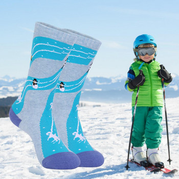 1 чифт здрави туристически чорапи Коледни ски чорапи с контрастен цвят Поглъщащи потта Затоплящи меки дебели детски обувки Ски чорапи