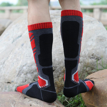 1 чифт противоплъзгащи оребрени маншети Дълги тръбни спортни чорапи Унисекс памучни ски чорапи за сноуборд Високоеластични термо чорапи за открито