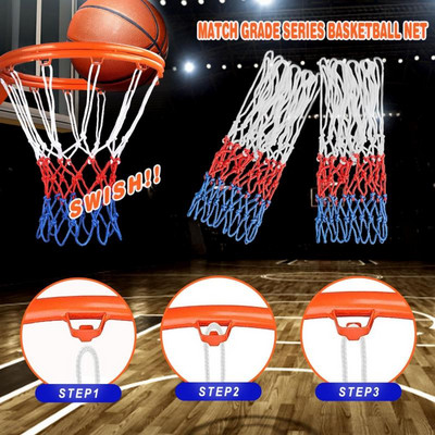 Δίχτυ μπάσκετ βαρέως τύπου νάιλον δικτυωτό στεφάνι Universal Standard ανθεκτικό παχύ νήμα Τριών χρωμάτων Προπόνηση γυμναστικής σε εξωτερικό χώρο