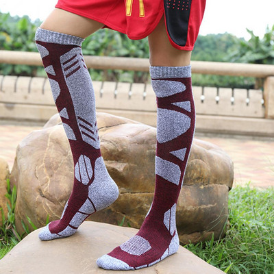 1 Pair Thermal Knee-high Warm Socks Breathable Wear Resistant Moisture Wicking Non-Slip Cuff Thick Unisex Ski Socks