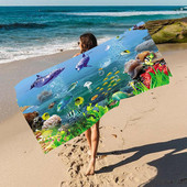 Prosop de duș Prosop de baie pliabil cu uscare rapidă Absorbție puternică de apă Fibră superfine Prosop de plajă cu imprimeu broasca testoasă cu stele de mare