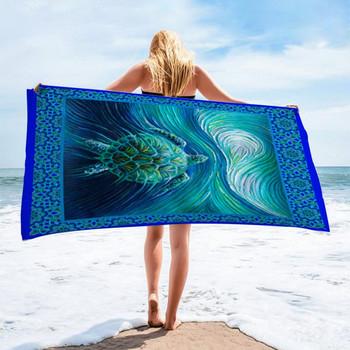 Хавлиена кърпа за душ Сгъваема бързосъхнеща хавлиена кърпа за баня Силно водопоглъщане Плажна кърпа с принт на костенурка с морска звезда