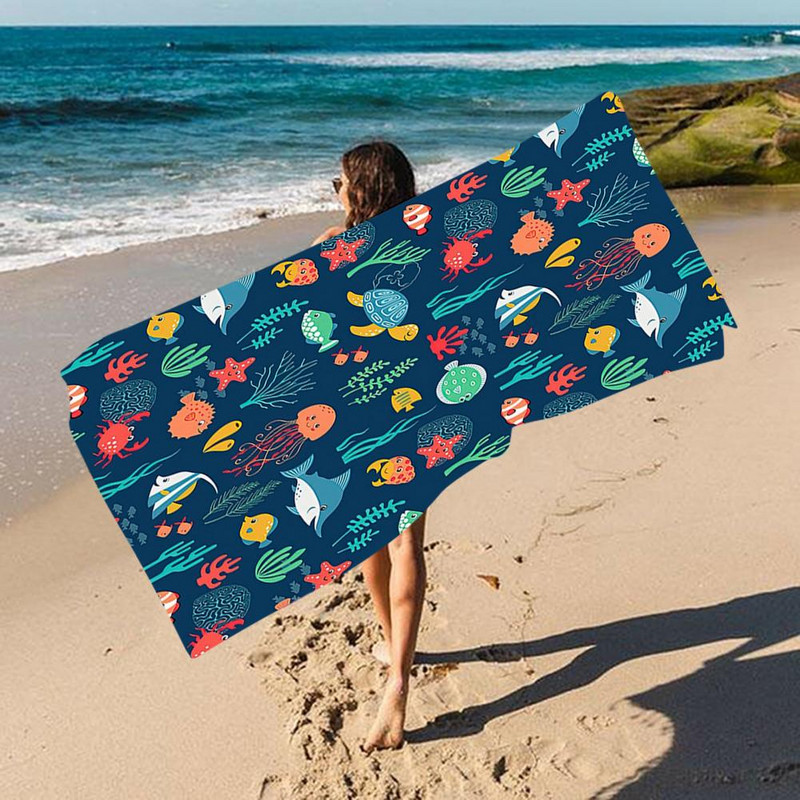 Prosop de duș Prosop de baie pliabil cu uscare rapidă Absorbție puternică de apă Fibră superfine Prosop de plajă cu imprimeu broasca testoasă cu stele de mare