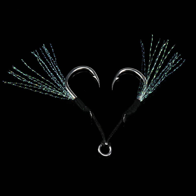 ALLBLUE 4 ζεύγη/παρτίδα Metal Jig Assist Hook with PE Line Feather Solid Ring Jigging Spoon Saltwater Fishhook for 5-80g Lure