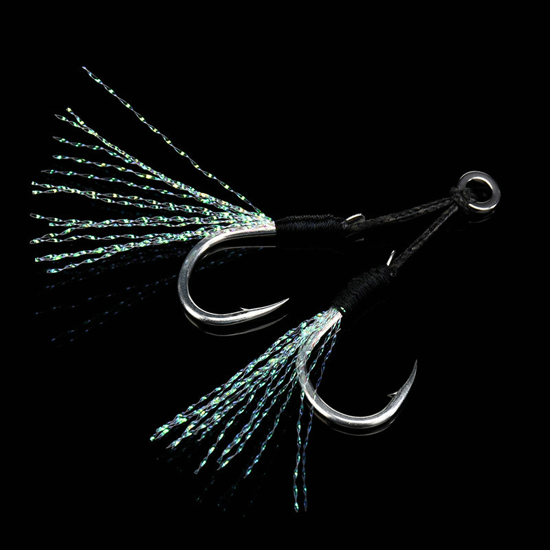 ALLBLUE 4 ζεύγη/παρτίδα Metal Jig Assist Hook with PE Line Feather Solid Ring Jigging Spoon Saltwater Fishhook for 5-80g Lure