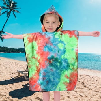 Детска кърпа за баня Tie-dye Бързосъхнеща кърпа за баня с качулка Суха микрофибърна вана за басейн Плажна кърпа за плуване