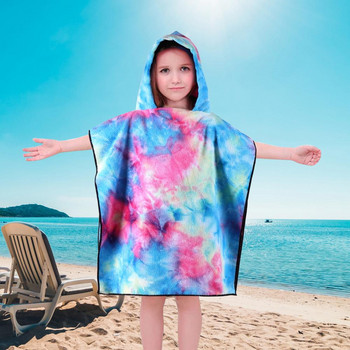Детска кърпа за баня Tie-dye Бързосъхнеща кърпа за баня с качулка Суха микрофибърна вана за басейн Плажна кърпа за плуване