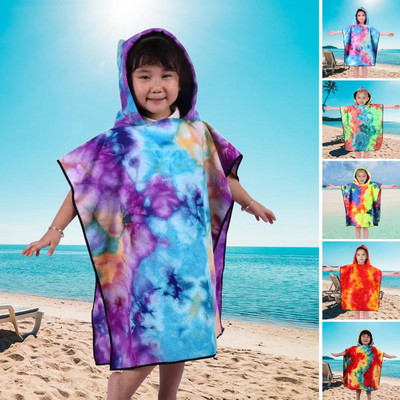 Prosop de baie pentru copii Tie-dye Prosop de baie cu glugă cu uscare rapidă Cadă de baie din microfibră uscată pentru piscină Pelerina de înot Prosop de plajă