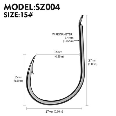 Sunlure 100 kom/kutija Iseama Udice 3#-15# Jednostruke udice Visokokvalitetne udice za ribolov Crne boje Jednostruke velike udice Visokostruke udice