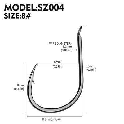 Sunlure 100 kom/kutija Iseama Udice 3#-15# Jednostruke udice Visokokvalitetne udice za ribolov Crne boje Jednostruke velike udice Visokostruke udice