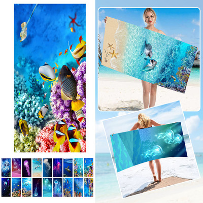 Микрофибърни плажни кърпи Ултра леки сини кърпи за баня Пясъкоустойчиви плажни одеяла Гигантски плажни плувки Плувни басейни за деца