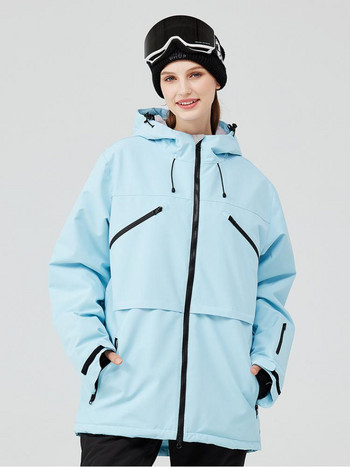 Топло и водоустойчиво яке за жени Ветроустойчиво палто за ски Велосипед на открито Къмпинг Зима Лилаво Бяло