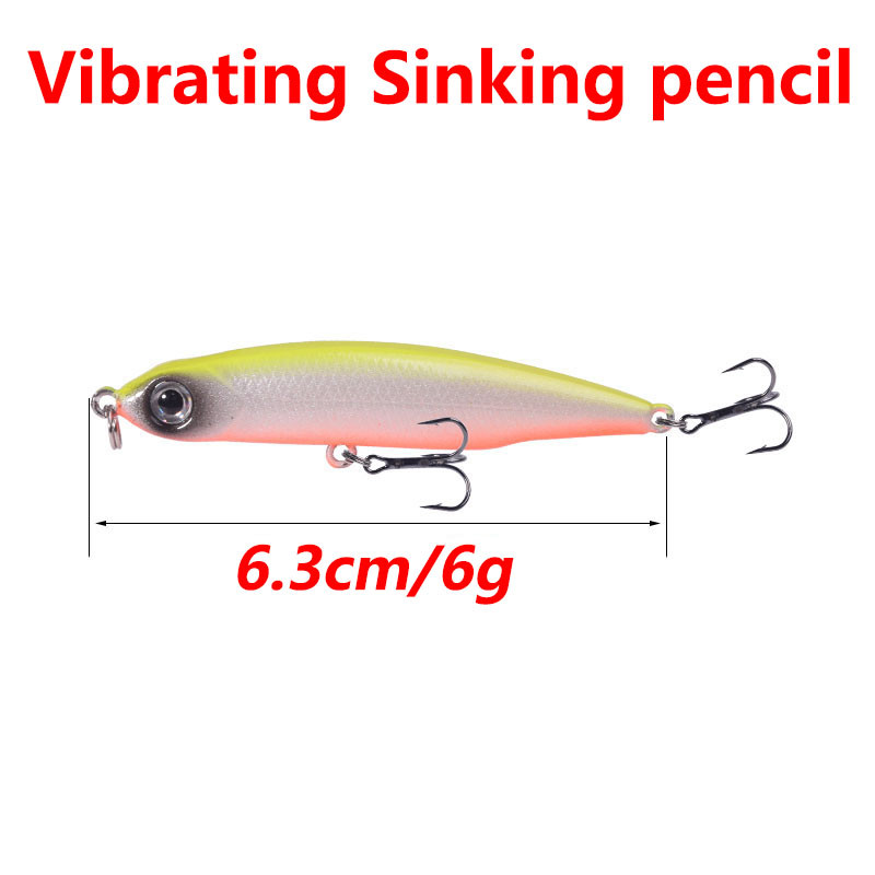 1 tk vibreeriv uppuv pliiats 6,3 cm 6g võnkuva plastist kunstlik kõva sööt 10# konksuga Bass Pike Tackle jaoks