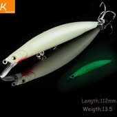 KVLURE FISH 1BUC Nalucă de pescuit Minnow 112mm 13.5g Ochi 3D Momeală luminoasă Momeală de apă plutitoare Bass Aparatură de pescuit