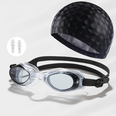 3in1 veekindel meeste naiste ujumisbasseini kaitseprillide komplekt veespordi prillid kõrvatroppidega PU kattega kangas ujumismütsid Mütsitarvikud