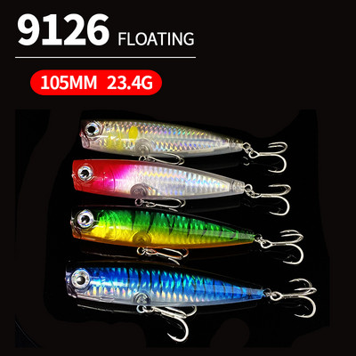 Topwater Popper horgászcsali 105 mm-es 23g-os felszíni sósvízi Twitch wobblerek Pike Swimbait hosszú dobású mesterséges kemény csalihoz